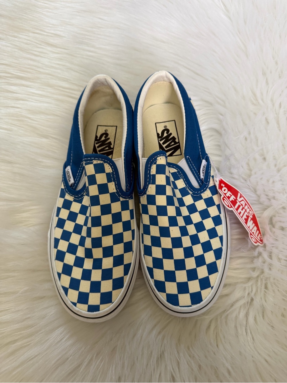 Vans Classic Slip-On Blue/White Checkerboard Shoes Sz 6.5